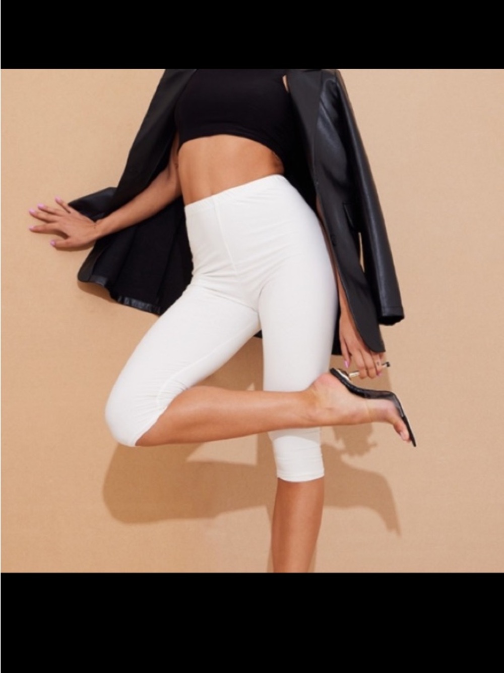 Prettylittlething High-Waisted White Cropped Slinky Cropped Pants
